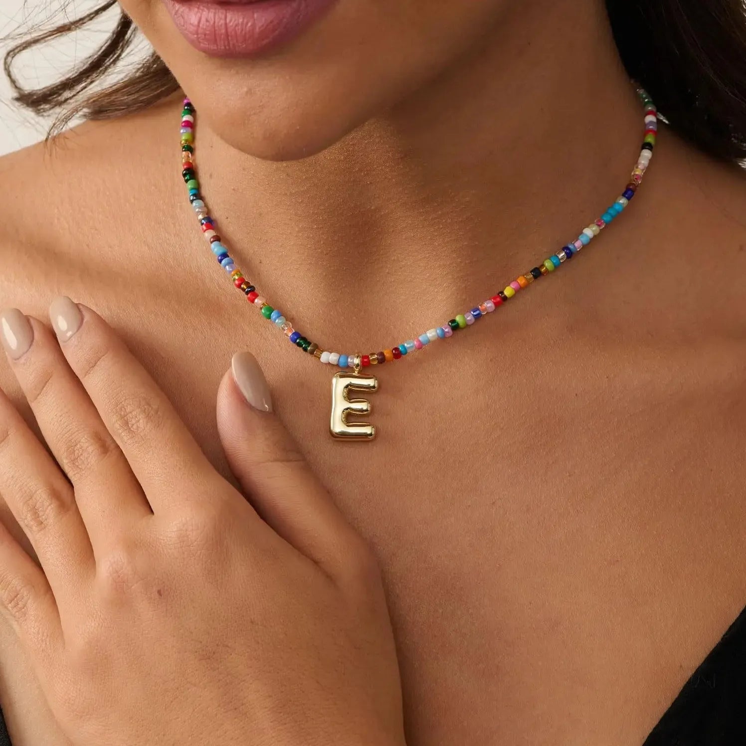18k Gold Plated A-Z Balloon Letter Pendant Beads Choker Necklace Gift Trendy