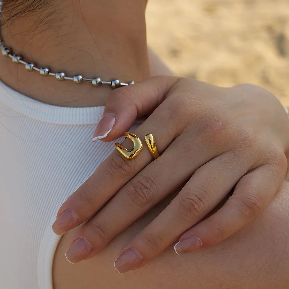 Gold Color Metal Geometric Stainless Steel Rings for Women Wedding Party Jewelry Gifts