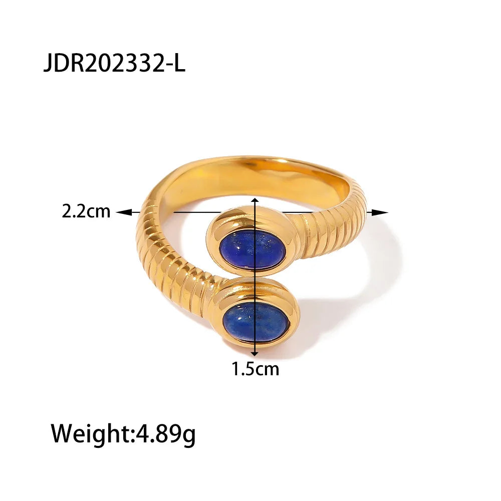 18K Gold Plated Goth Evil Eye Ring Blue Natural Stone Chunky Knuckle Jewelry