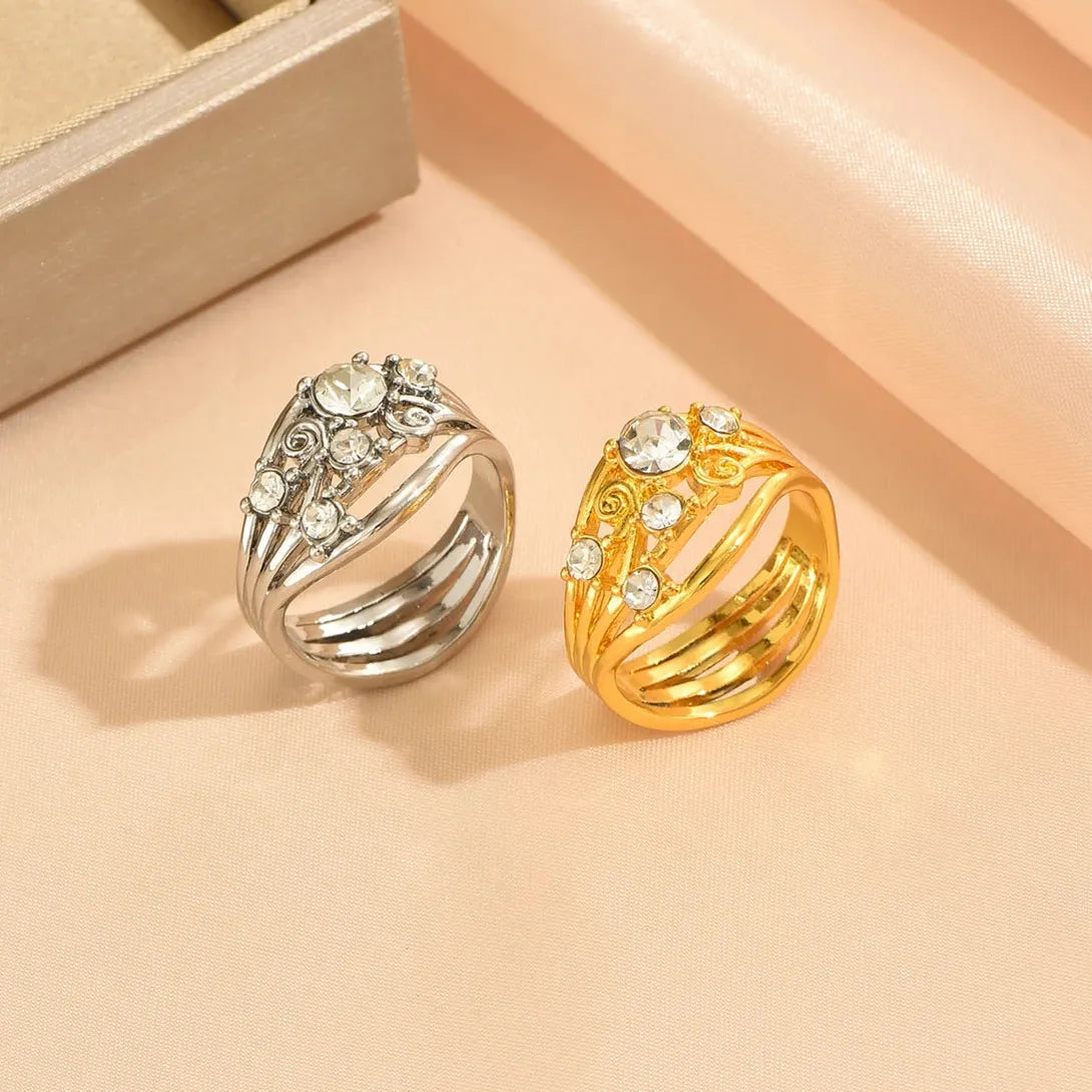 Silver Hollow Engagement Ring for Women Zinc Alloy Wedding Jewelry Gift