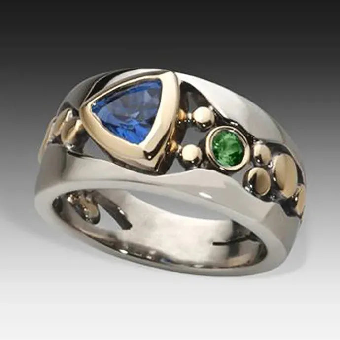 Silver Blue Stone Cubic Zirconia Ring Engagement Wedding Band for Women