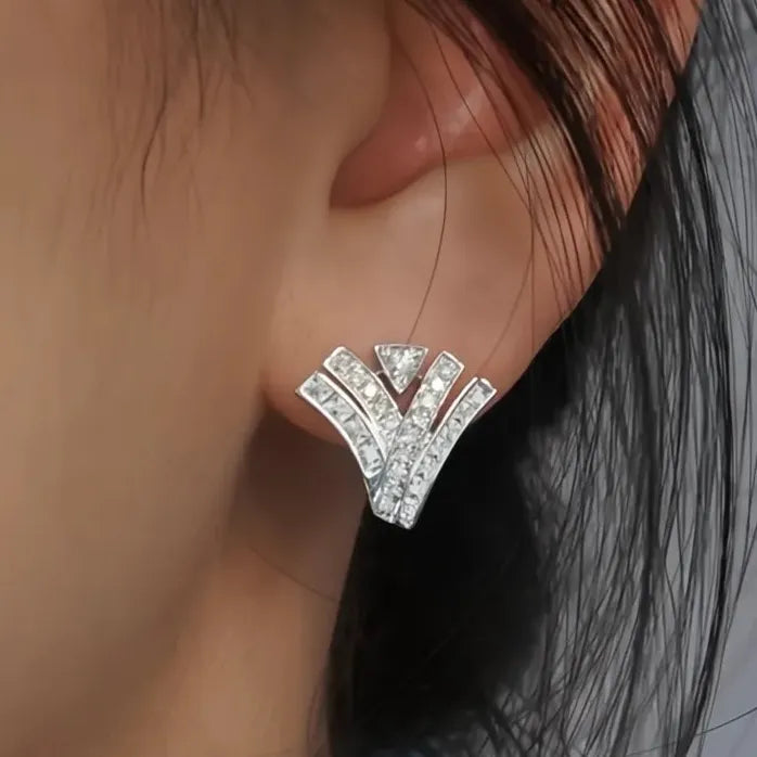 Geometric Copper Alloy Cubic Zirconia Stud Earrings for Women