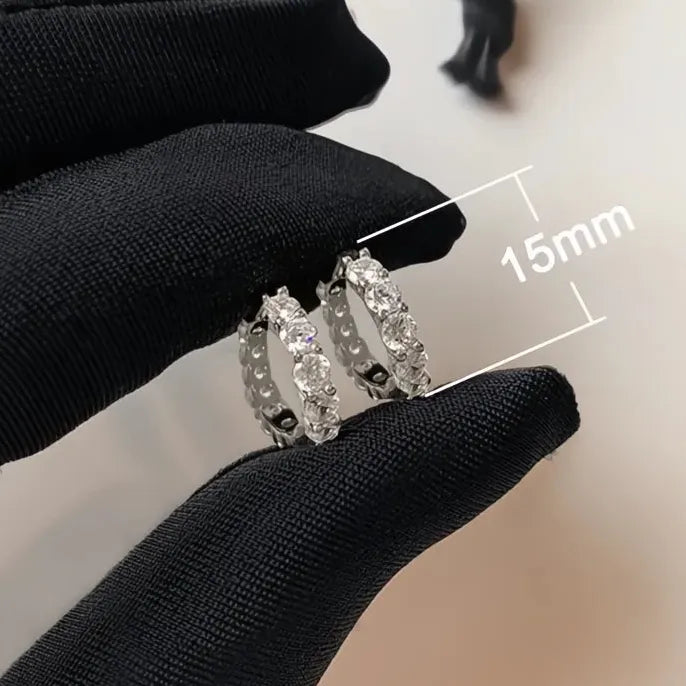 13mm/15mm Women’s Circle Hoop Earrings Cubic Zirconia Inlaid Sparkling Wedding Party Jewelry