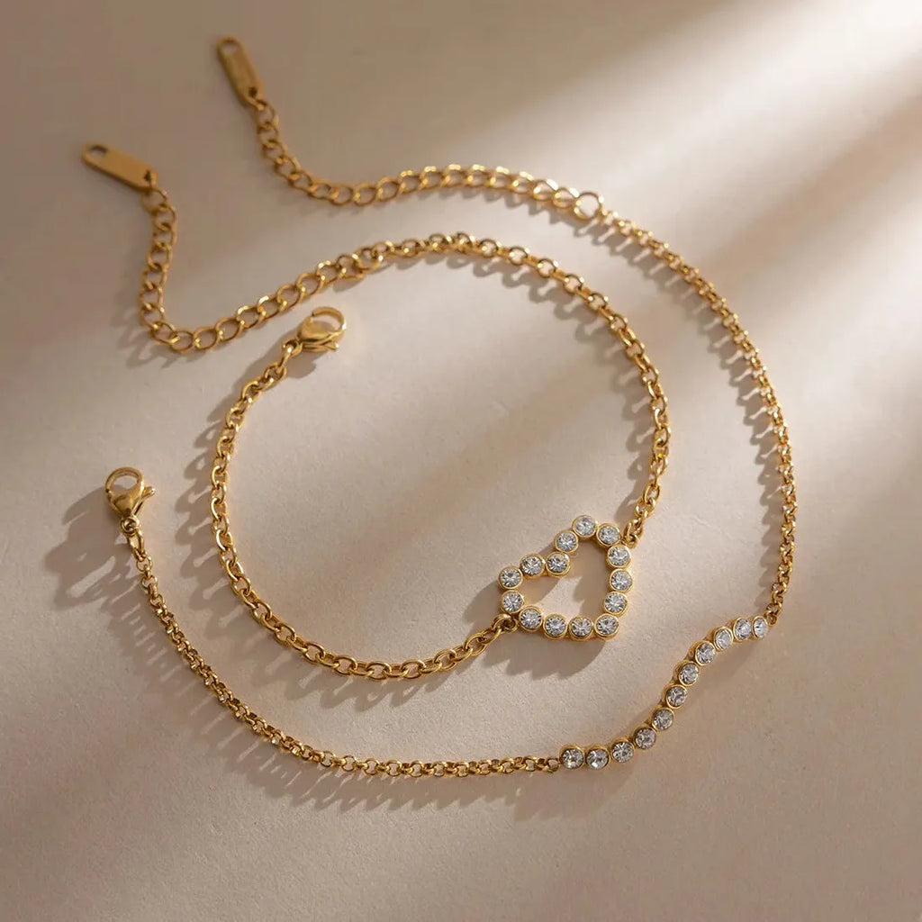 Charm Sparkling Mini Zircon Geometric Heart Tennis Bracelet Women Stainless Steel PVD Gold Plated