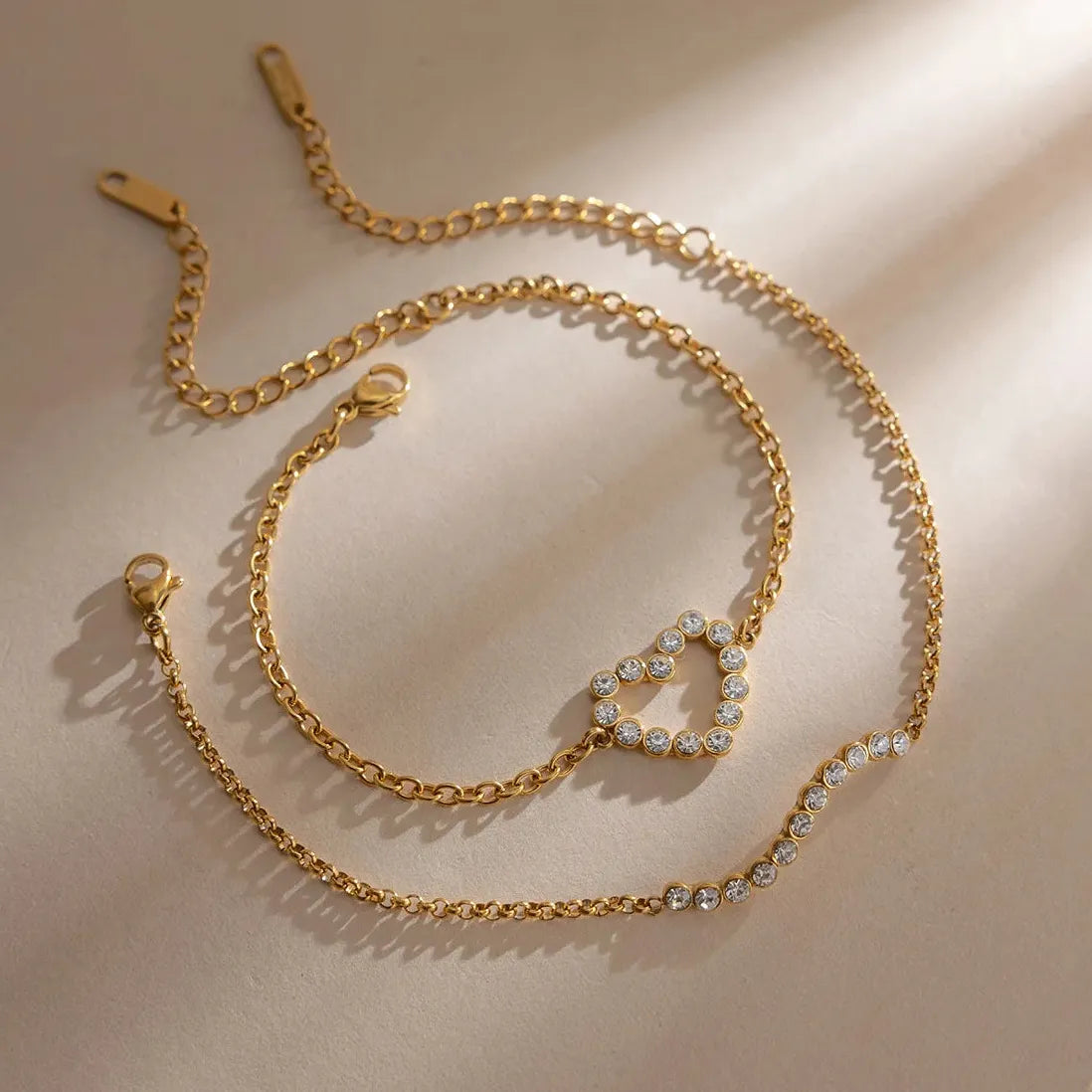 Charm Sparkling Mini Zircon Geometric Heart Tennis Bracelet Women Stainless Steel PVD Gold Plated