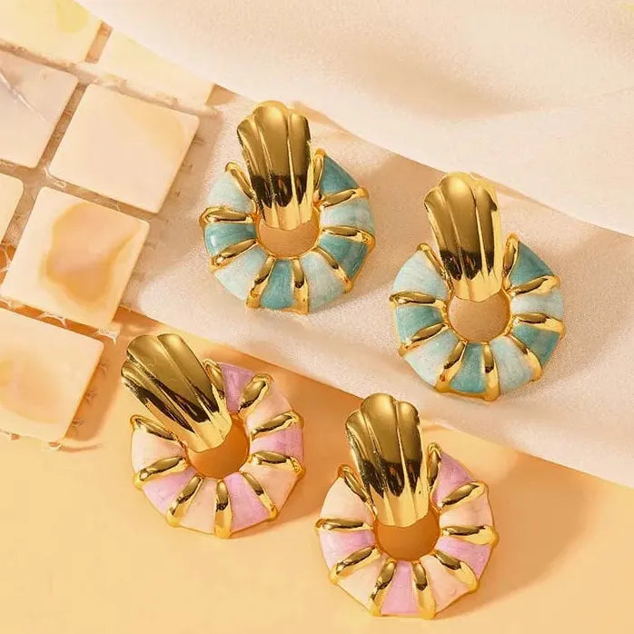 Stainless Steel Geometric Stud Earrings for Women Vintage Enamel Colorful Gift Jewelry
