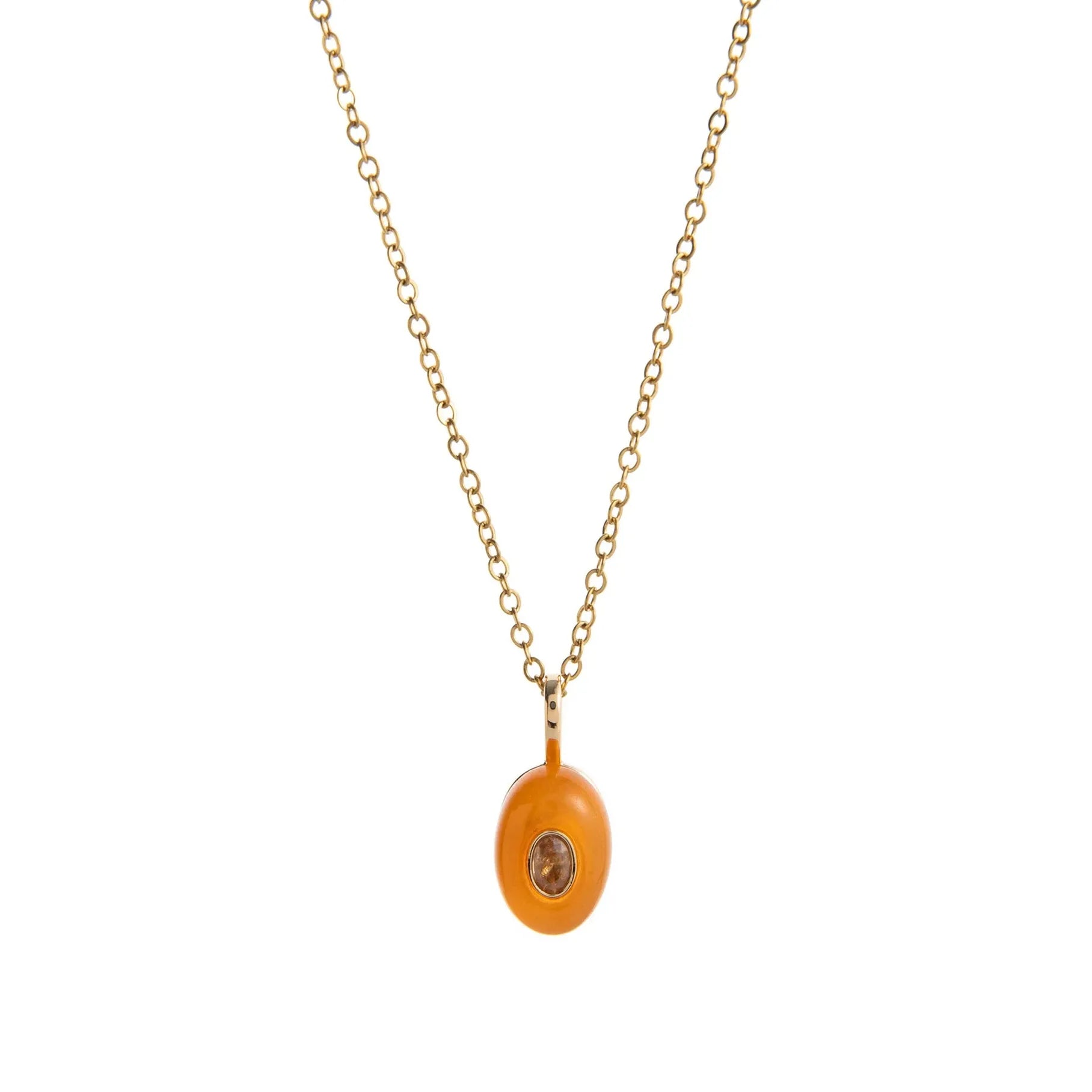 18K Gold Plated Stainless Steel Oval Multicolor Zircon Pendant Necklace Choker