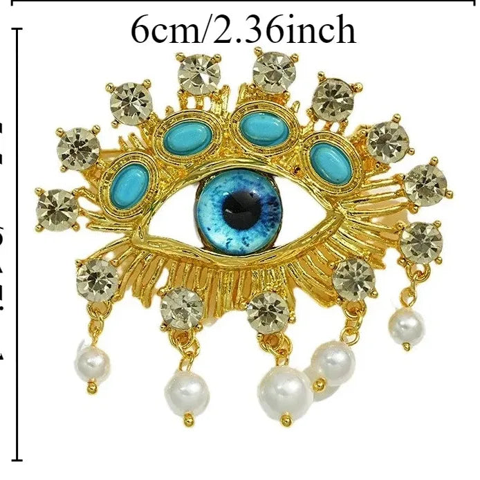 Rhinestone Women's Brooch Geometric Devil's Eye Pearls Badge