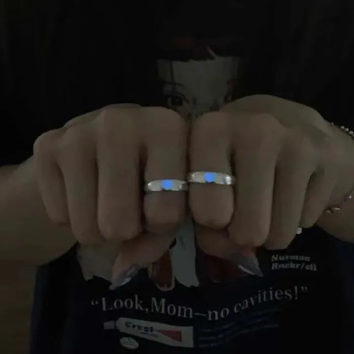 Adjustable Blue Heart Luminous Ring for Women Men Jewelry Gift Love Symbol