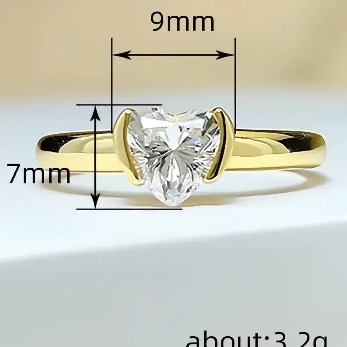 Heart-Shaped CZ Ring Gold Color Wedding Engagement Gift for Women