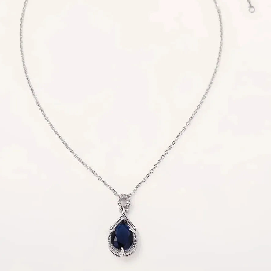 Blue Pear Cubic Zirconia Pendant Necklace for Women Wedding Jewelry Luxury