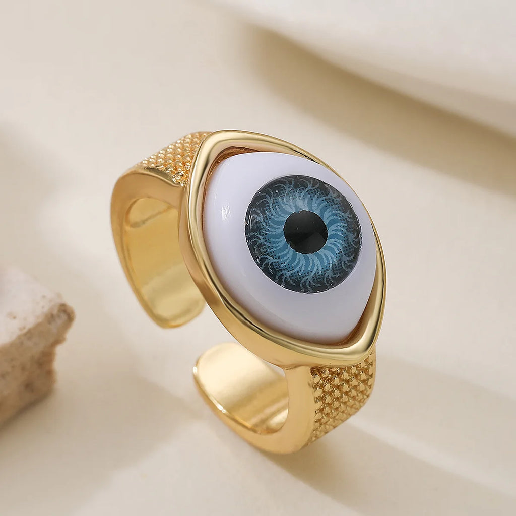 Stainless Steel 18k Gold Plated Chunky White Opal Evil Eye Geometric Ring Women