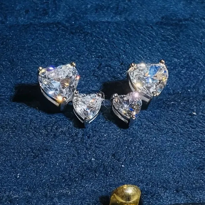 Geometric Double Cubic Zirconia Stud Earrings for Women Silver Jewelry
