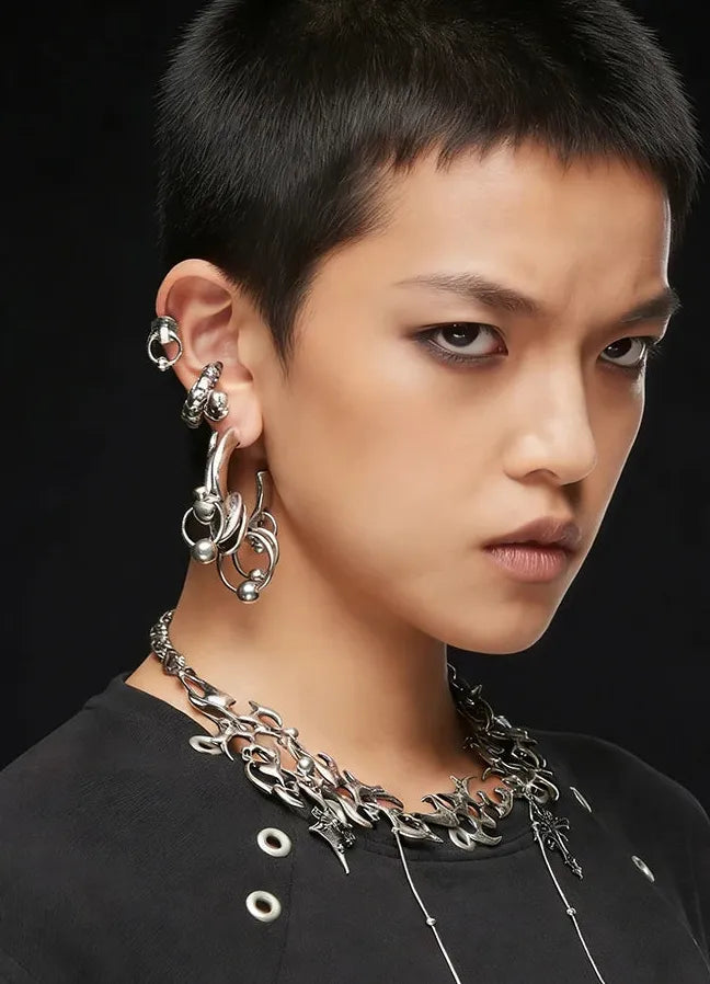 Edgy Copper Neo-Gothic Geometric Multi-Layered Stud Earrings for Men & Women