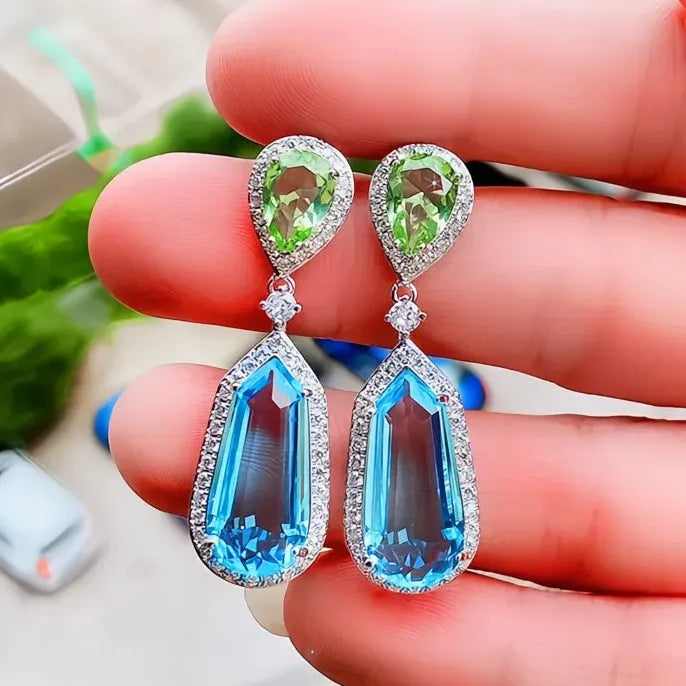 Colorful Geometric Cubic Zirconia Dangle Earrings for Women Wedding Jewelry