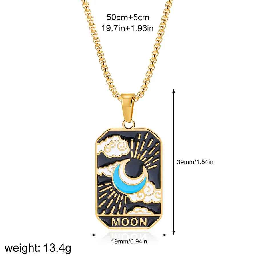Vintage Gold Plated Stainless Steel Tarot Card Pendant Necklace for Women Punk
