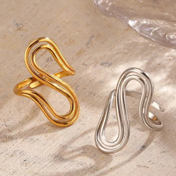 Adjustable Stainless Steel S Letter Ring Women Double-Layer Vintage Punk Jewelry