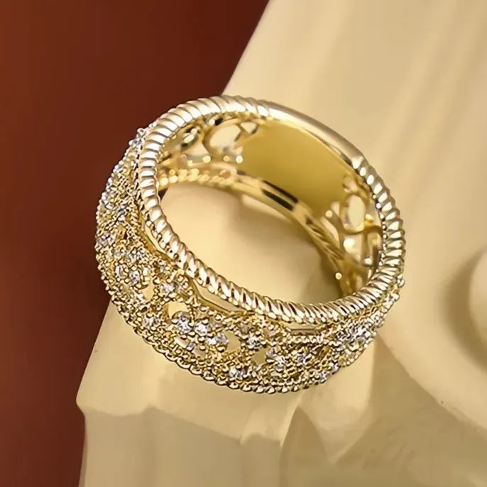 Geometric Bridal Wedding Band with White CZ Cubic Zirconia in Brass