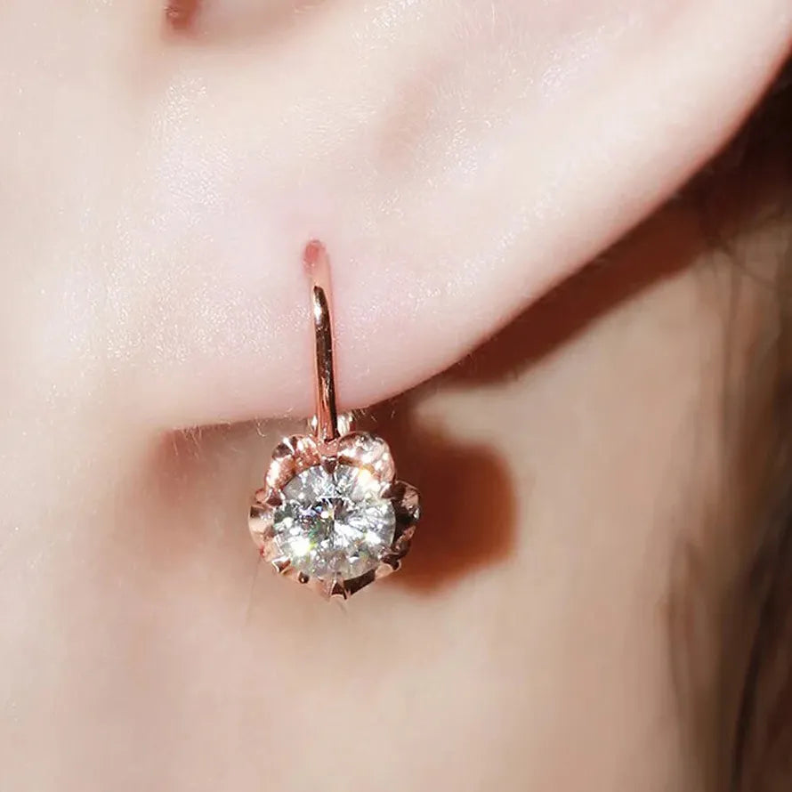 Rose Gold Copper Circular Cubic Zirconia Earrings for Women, Classic Jewelry Gift