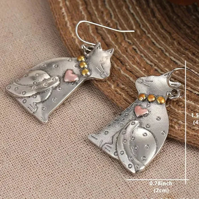 Vintage Cute Cat Kiss Pendant Zinc Alloy Drop Earrings for Women Gifts