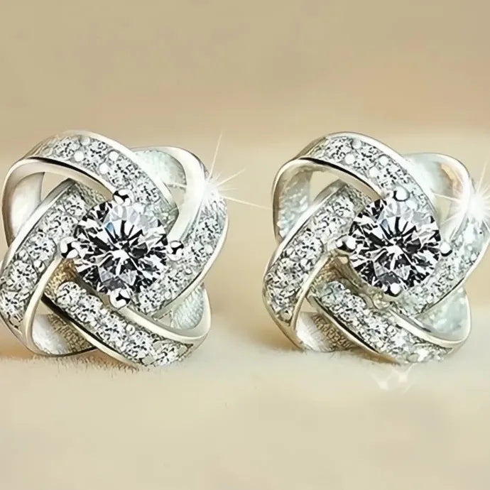 Geometric Cubic Zirconia Stud Earrings Copper Alloy for Engagement Gift