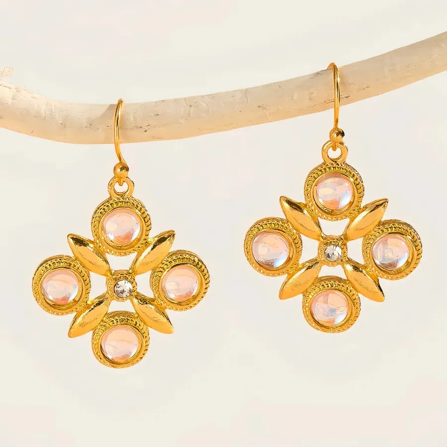 Elegant White Moonstone Snowflake Pendant Drop Earrings for Women Christmas Jewelry