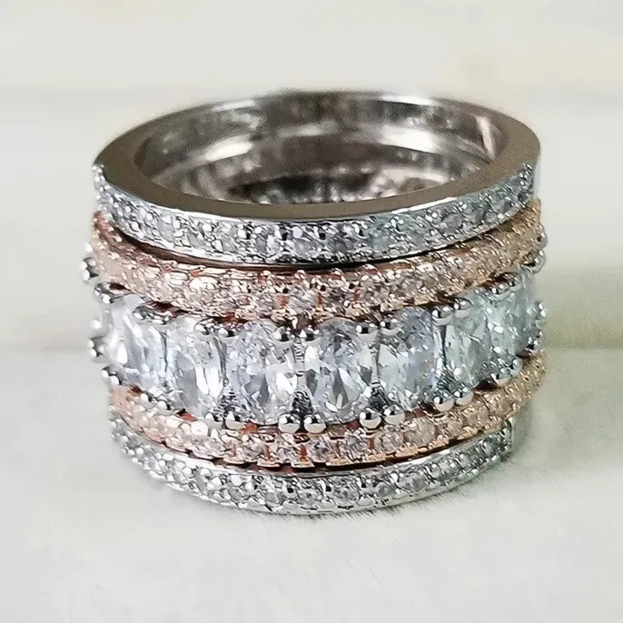 Noble Elegant Wide Cubic Zirconia Rings for Women Chic Fashion Party Jewelry