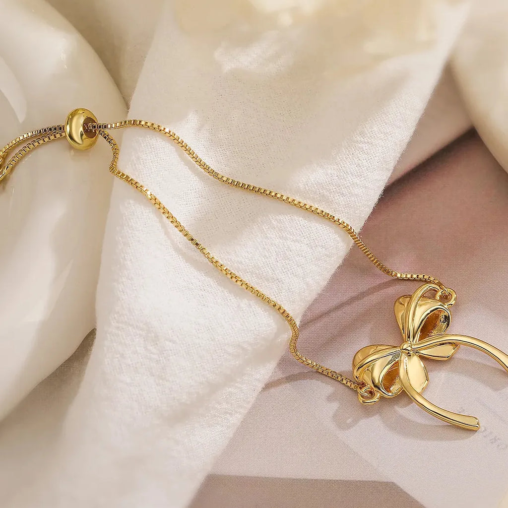 Adjustable Stainless Steel CZ Zircon Bowknot Bracelet for Women Girls Gift Jewelry