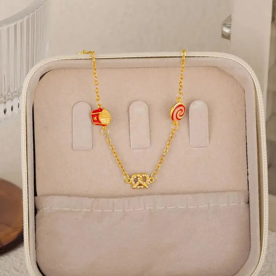 Delicate Candy Love Heart Charm Bracelet for Women 18K Gold Plated Pearl Bangle Jewelry