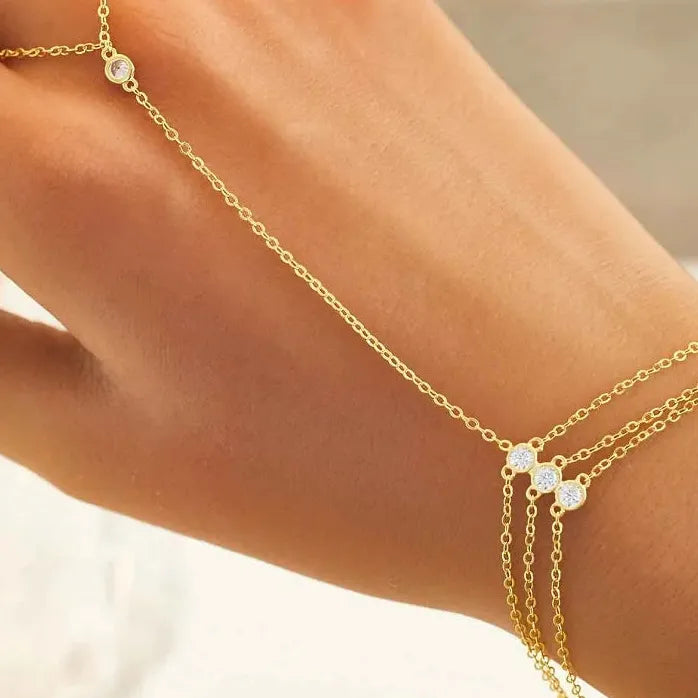 Fashion Metal Multilayer Hand Chain Link Ring Bracelet Women Wedding Jewelry