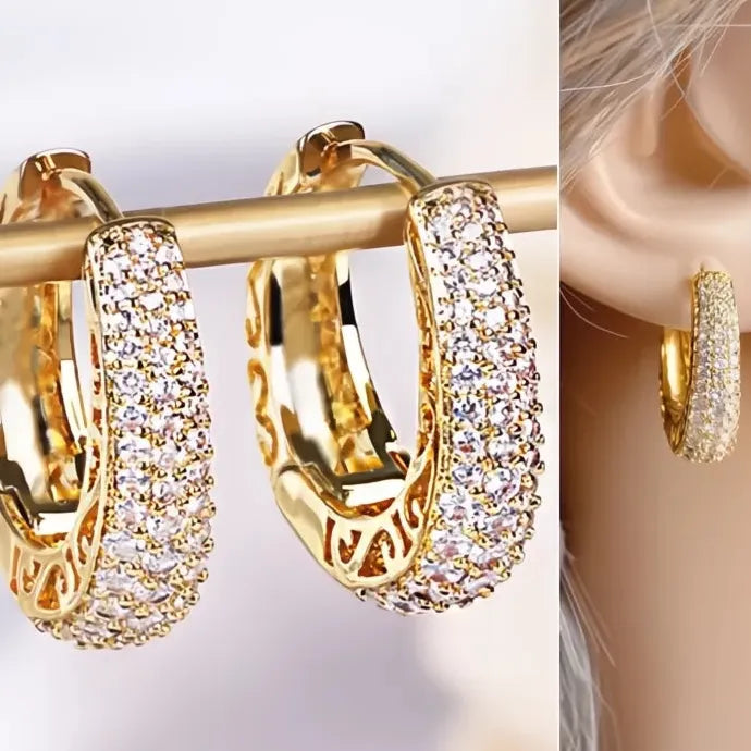 Elegant CZ Geometric Hoop Earrings for Women Silver Gold Copper Alloy Jewelry