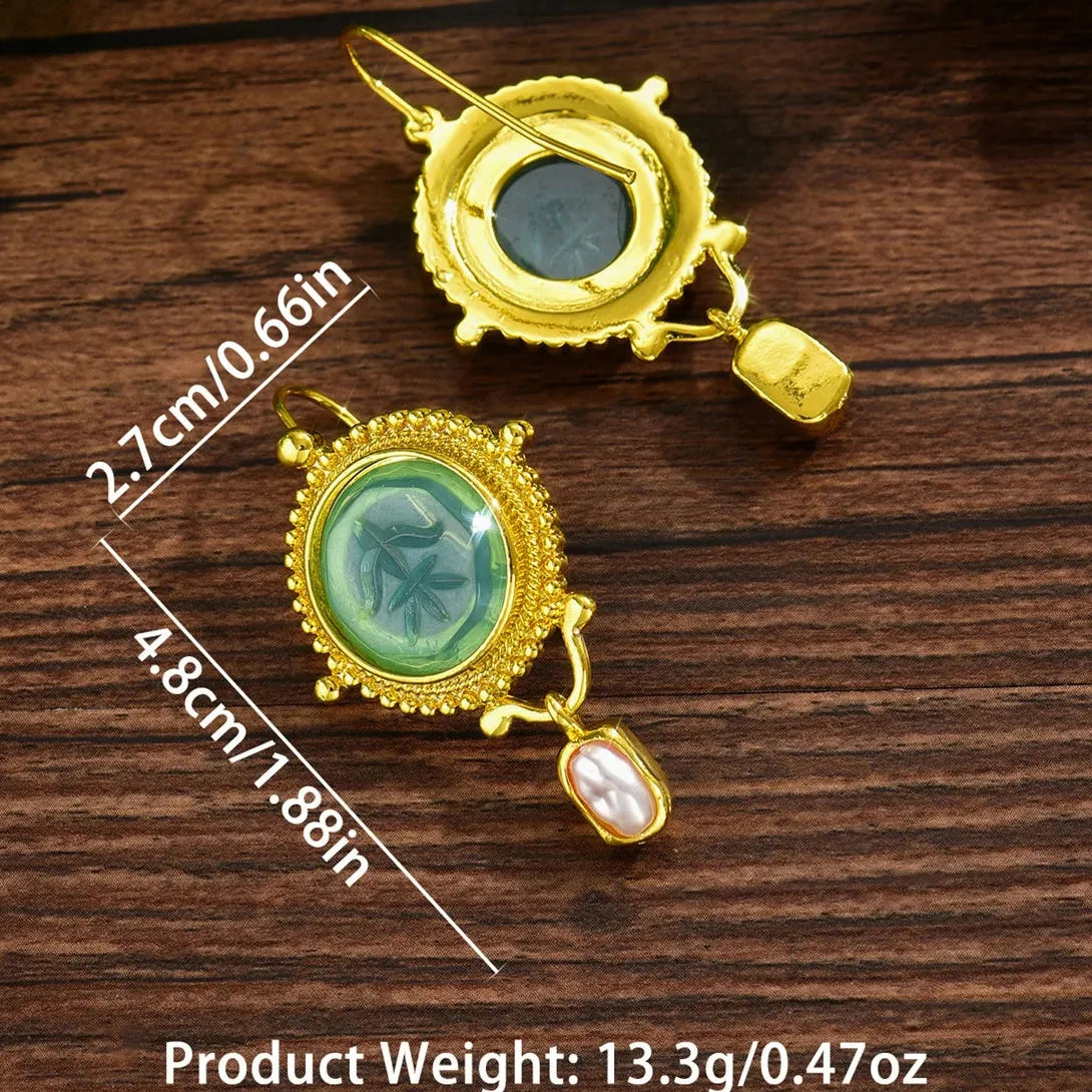 Blue Geometric Inlay Imitation Pearl Drop Earrings for Women Party Jewelry