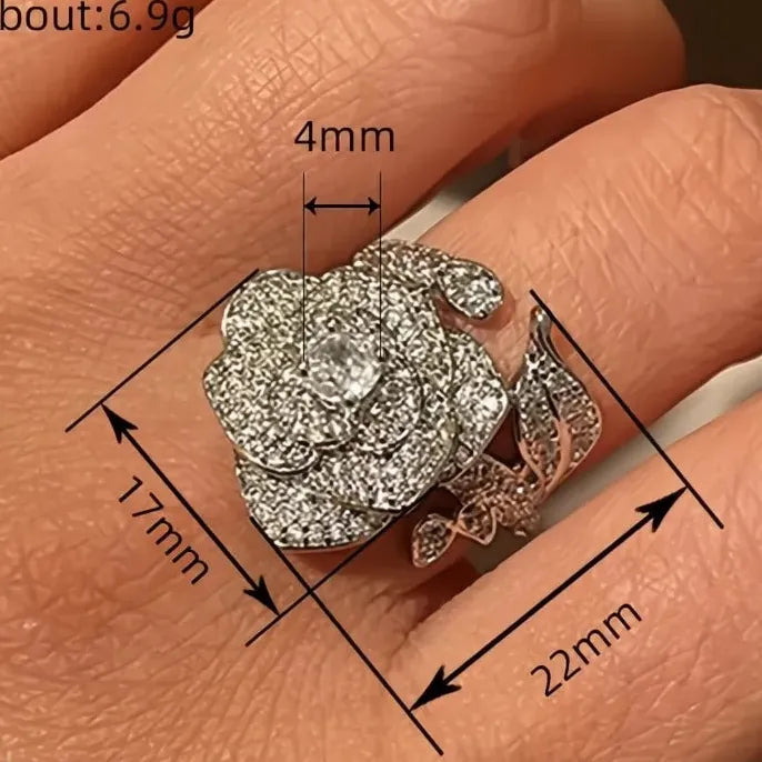 Adjustable Flower Cubic Zirconia Brass Ring for Women Wedding Party Jewelry
