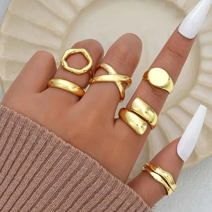 6Pcs Adjustable Gold Geometric Rings for Women Trendy Fashion Gifts