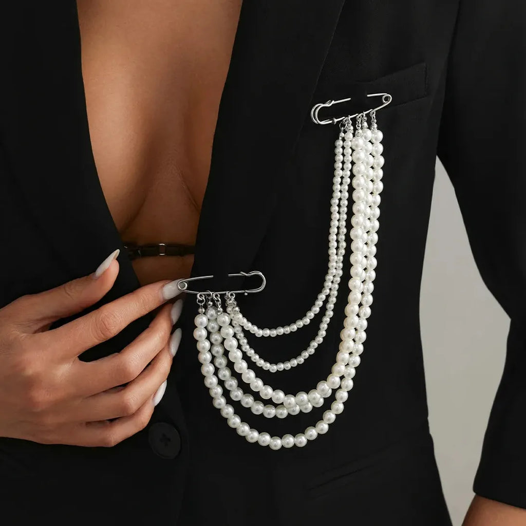 Retro Multi-Layer Geometric Imitation Pearl Brooch Zinc Alloy Unisex