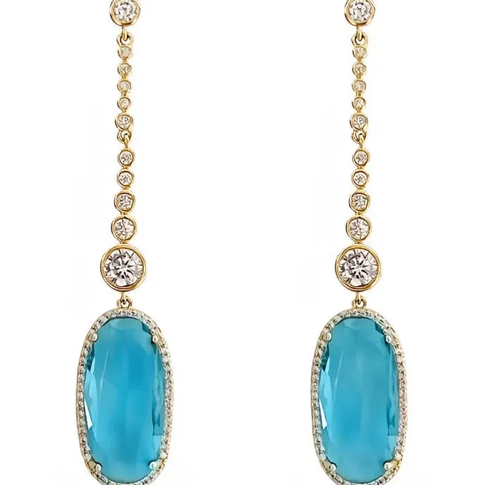 Silver Gold Sky Blue Cubic Zirconia Drop Earrings for Women Daily Wear Party Jewelry