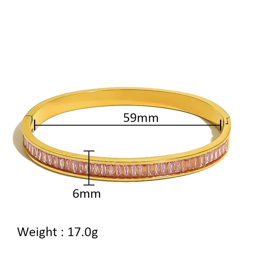 Waterproof Stainless Steel Multicolor Crystal Zirconia CZ Bangle Bracelet Women