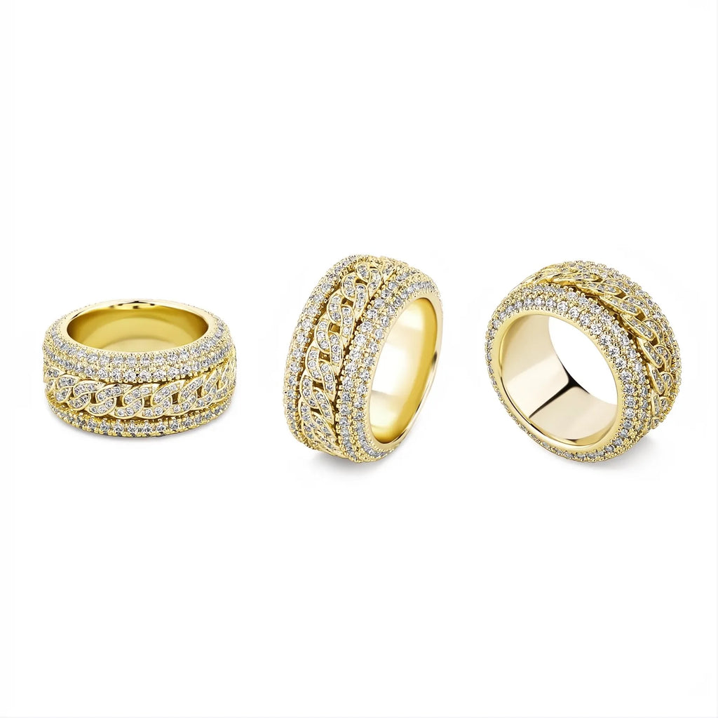 Iced Out Cuban Link Ring – Micro Pave CZ Hip Hop Bling Ring for Men Women