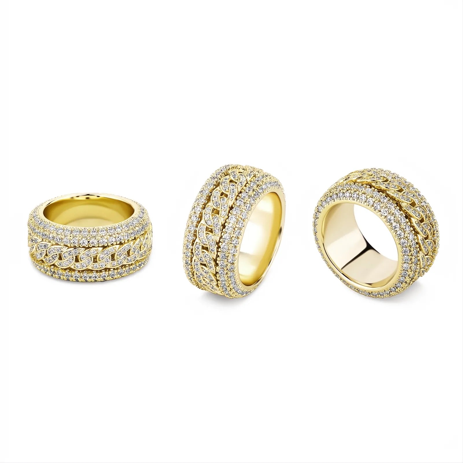 Iced Out Cuban Link Ring – Micro Pave CZ Hip Hop Bling Ring for Men Women