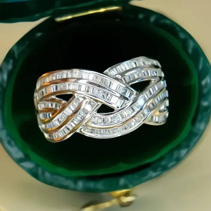 Wave Cross Geometric Cubic Zirconia Ring for Women Silver Brass Jewelry