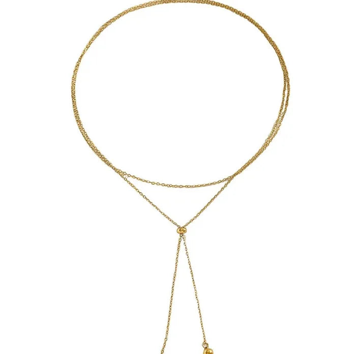 Luxury Metal Double-Layer Beads Pendant Y-Shaped Necklace for Women