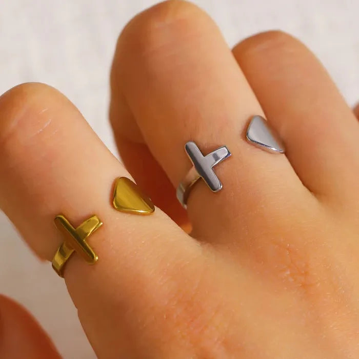 Adjustable Stainless Steel Heart & Cross Ring for Women Casual Jewelry Gift