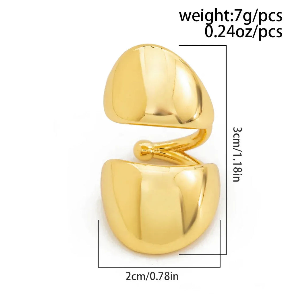 Vintage Zinc Alloy Double-Layer Clip Earrings Women Glossy C Shape Ear Cuff Y2K