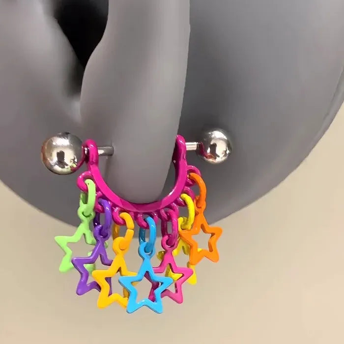 Stainless Steel Colourful Star Tassel Ear Cuff Stud for Women Gift