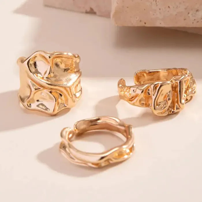 3Pcs Adjustable Irregular Geometric Skeleton Rings Unisex Punk Jewelry