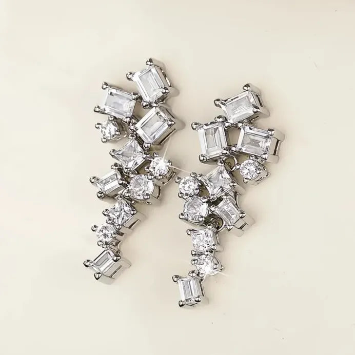 Geometric Cubic Zirconia Dangle Earrings Stylish Wedding Jewelry Women