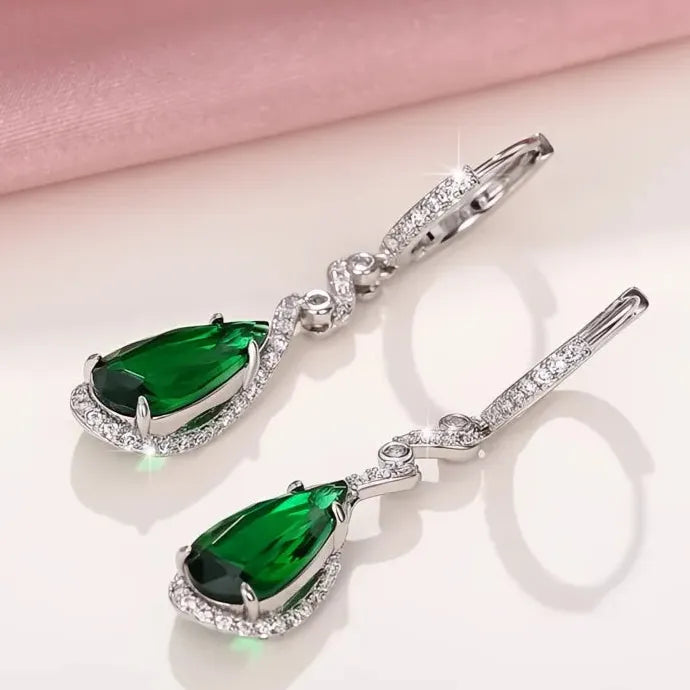 Luxury Pear Green Geometric Copper Alloy Cubic Zirconia Earrings for Wedding Party