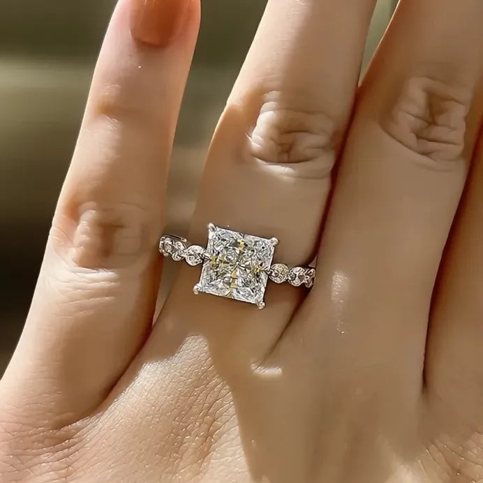 Princess Geometric Cubic Zirconia Wedding Engagement Ring Silver Tone
