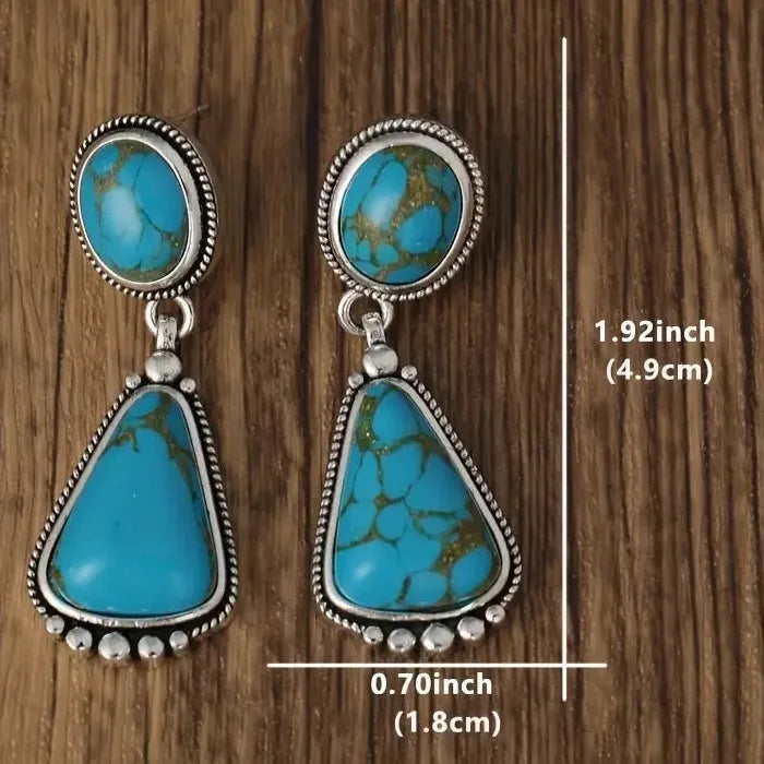 Handmade Vintage Boho Gemstone Drop Dangle Earrings Zinc Alloy Hook Pendant