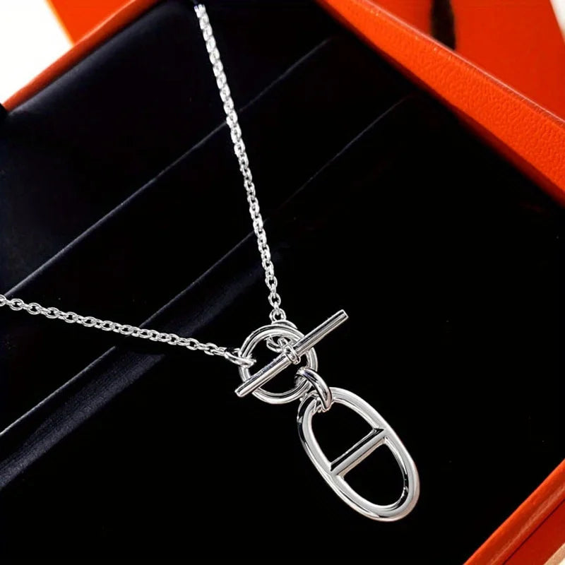 Minimalist OT Button Oval Pendant Necklace for Women's Holiday Parties, Weddings, Jewelry Gifts